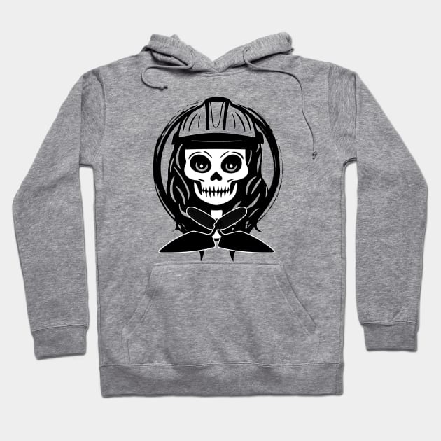 Female Bricklayer Skull and Trowel Black Logo Hoodie by Nuletto